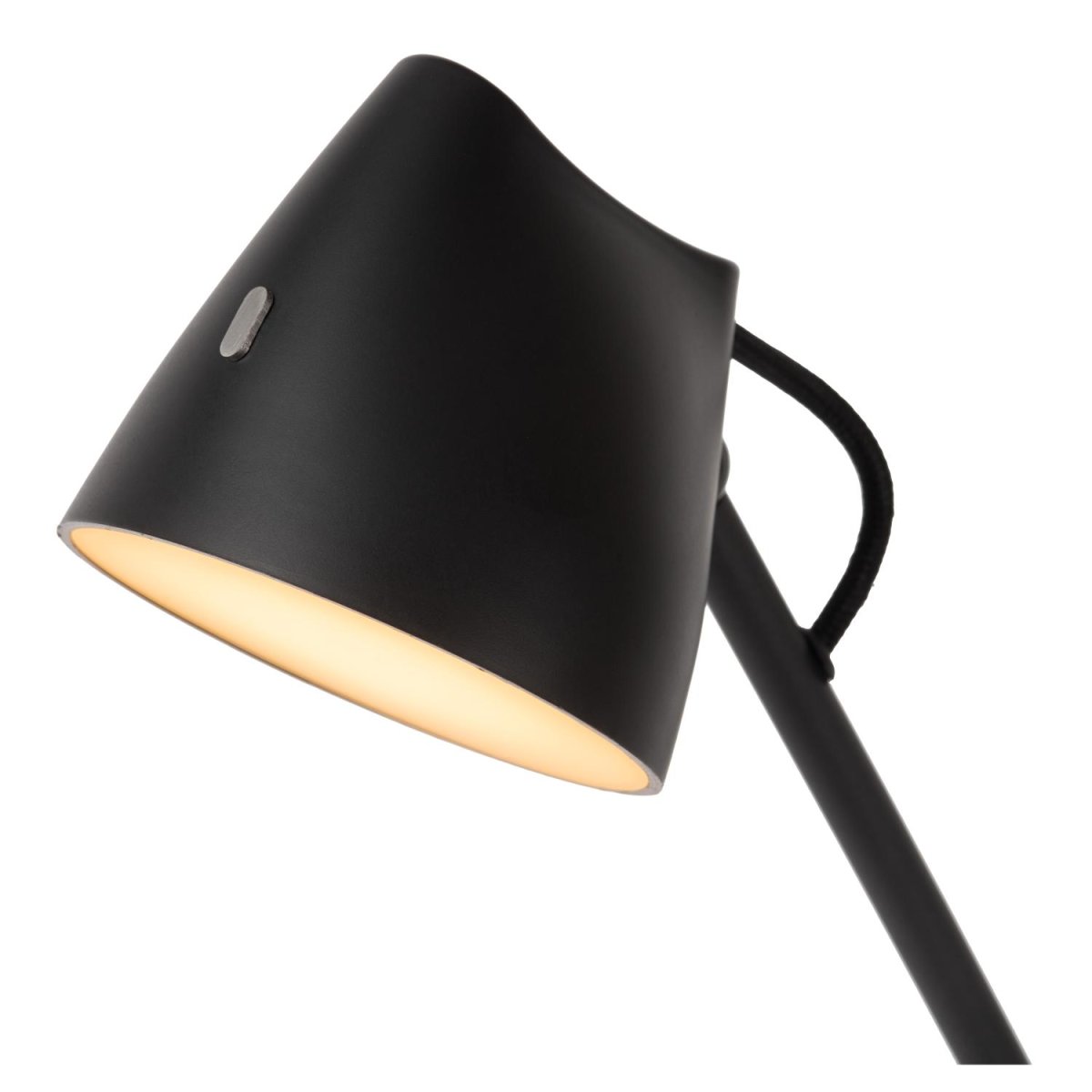 Milne 42cm Svart skrivebordslampe Fra Lucide - Med en elegant, buet lampeskjerm på; en slank ramme gir Milne et dynamisk utseende som er både stilig og funksjonelt.