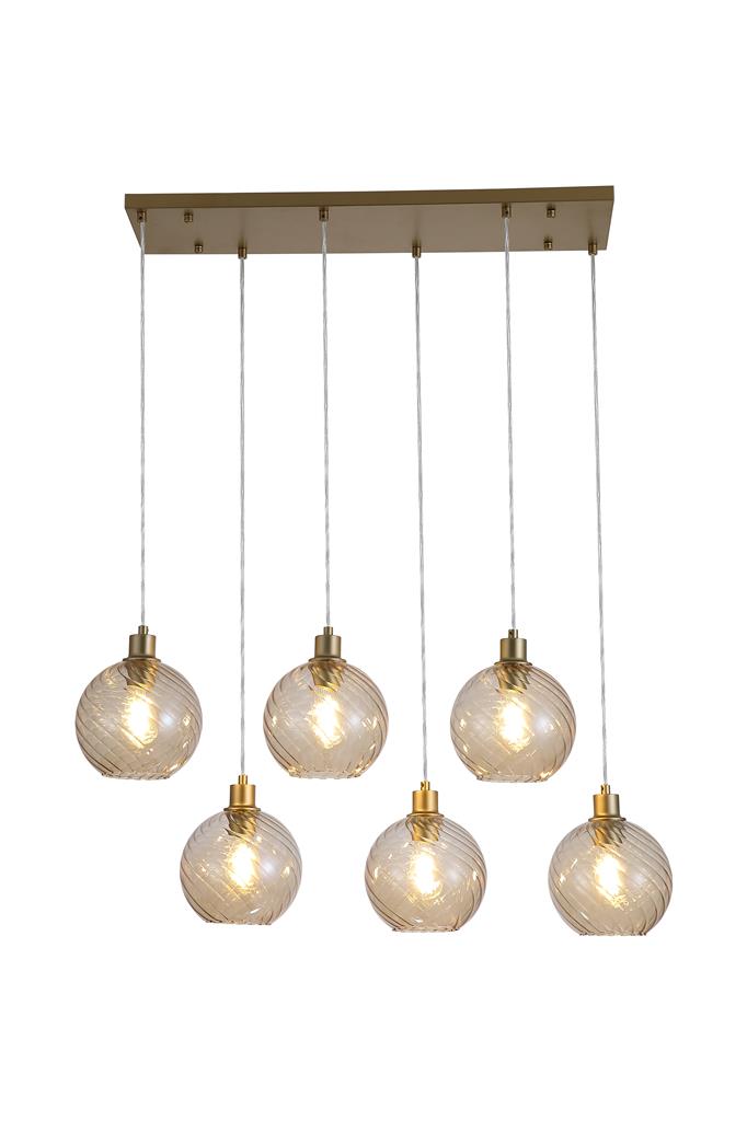 Radiance 95cm Gull Taklampe Fra Searchlight - Radiance er en elegant taklampe med 6 glassskjermer i en varm champagnefarge.