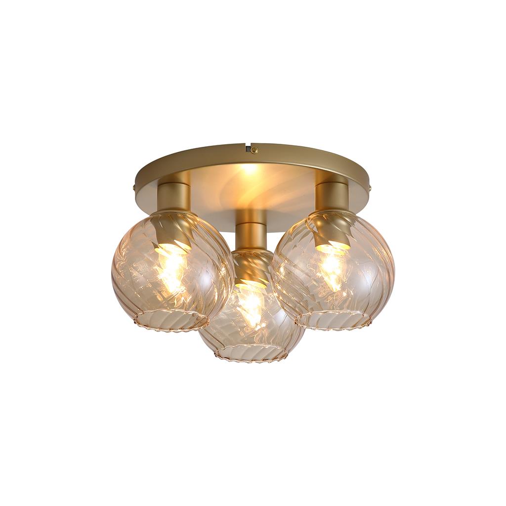 Radiance Ø38 Gull plafond Fra Searchlight - Radiance er en elegant taklampe med 3 glassskjermer i en varm champagnefarge.