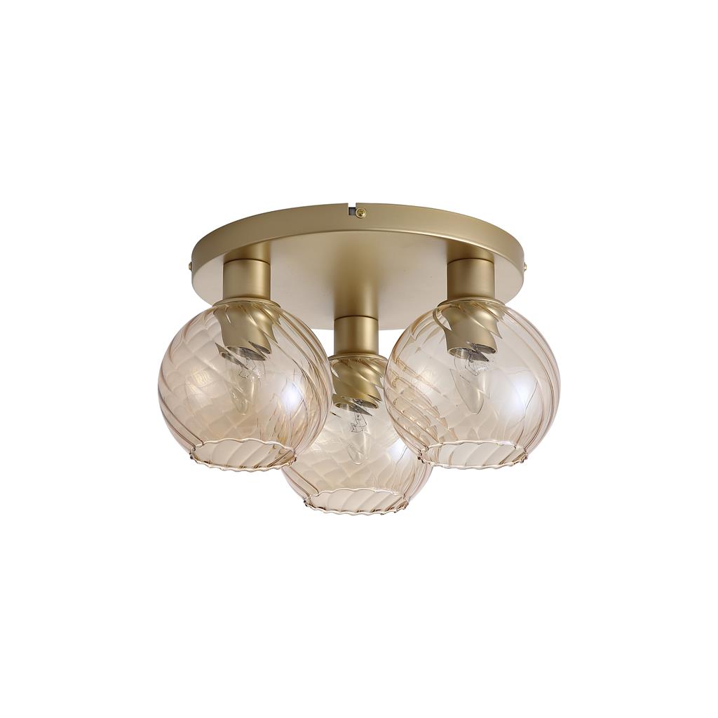Radiance Ø38 Gull plafond Fra Searchlight - Radiance er en elegant taklampe med 3 glassskjermer i en varm champagnefarge.
