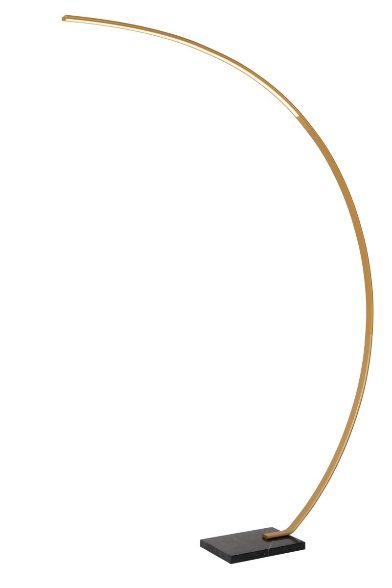 Curve Matt gull/messing gulvlampe Fra Lucide - Denne buede pendellampen er b&aring;de grasi&oslash;s og sensuell og vil raskt bli et blikkfang i hjemmet ditt.