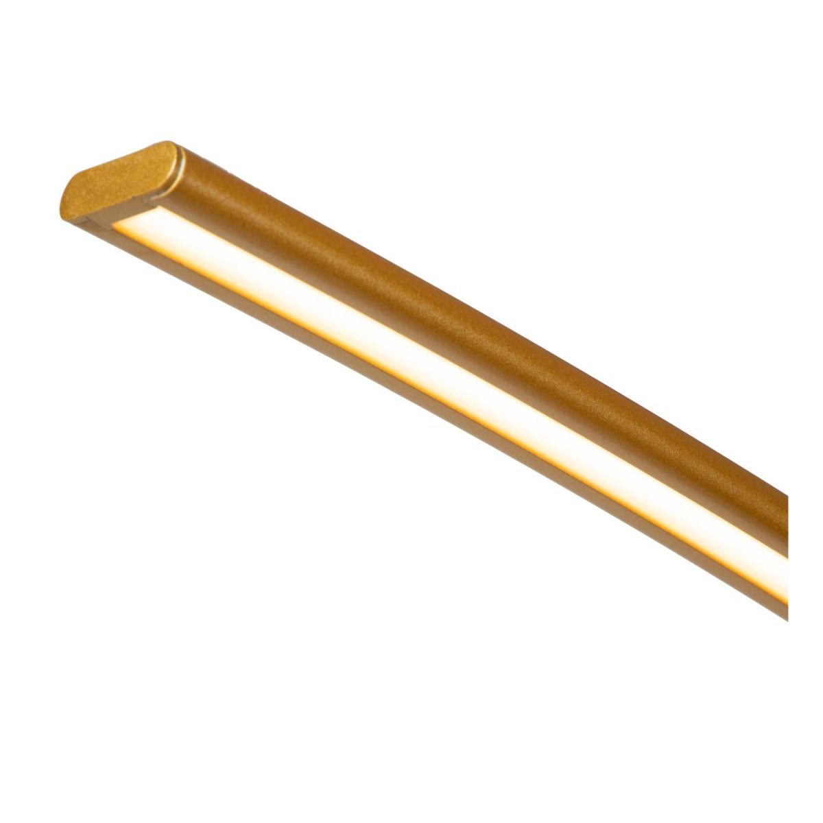Curve Matt gull/messing gulvlampe Fra Lucide - Denne buede pendellampen er b&aring;de grasi&oslash;s og sensuell og vil raskt bli et blikkfang i hjemmet ditt.