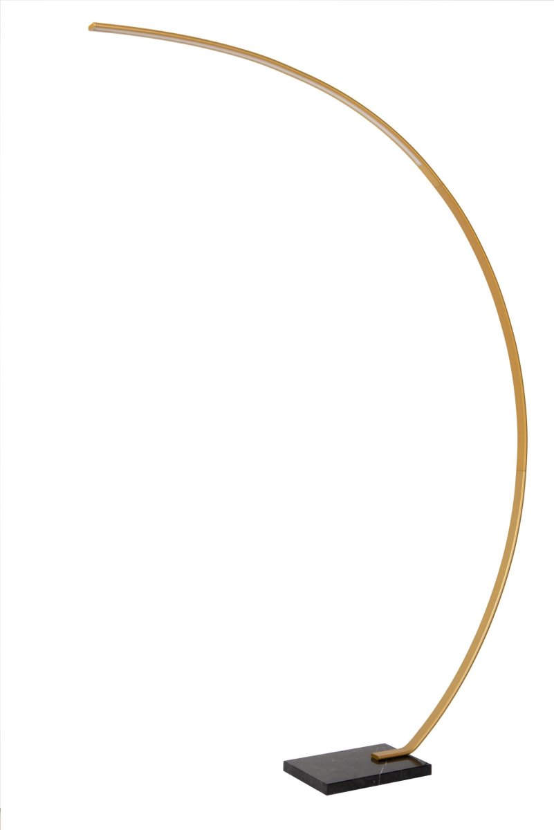 Curve Matt gull/messing gulvlampe Fra Lucide - Denne buede pendellampen er b&aring;de grasi&oslash;s og sensuell og vil raskt bli et blikkfang i hjemmet ditt.