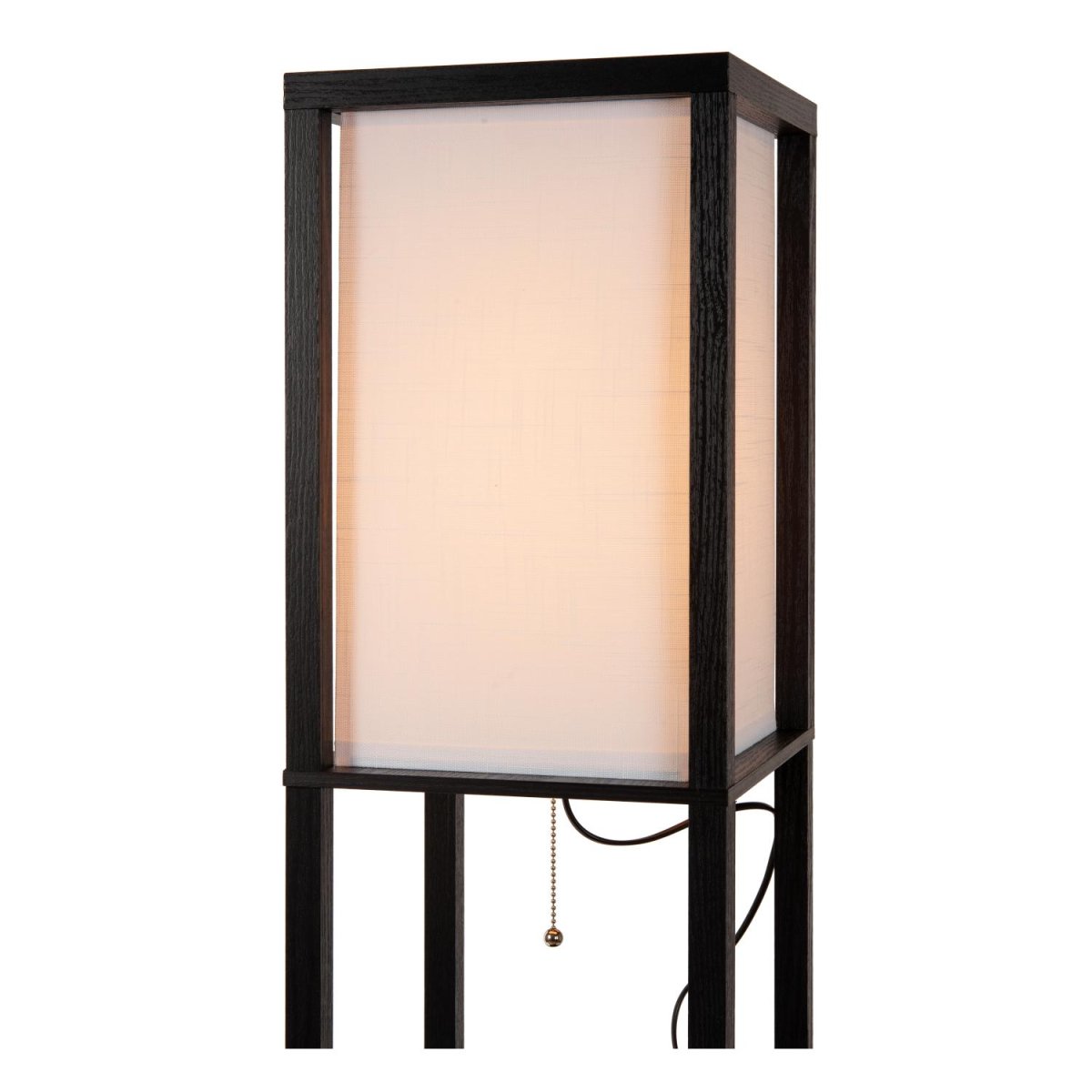 Menno Svart gulvlampe Fra Lucide - Lampen er også utstyrt med en praktisk og nostalgisk trekkstrømbryter og en innebygget ladeplate for lading av smartenheter.