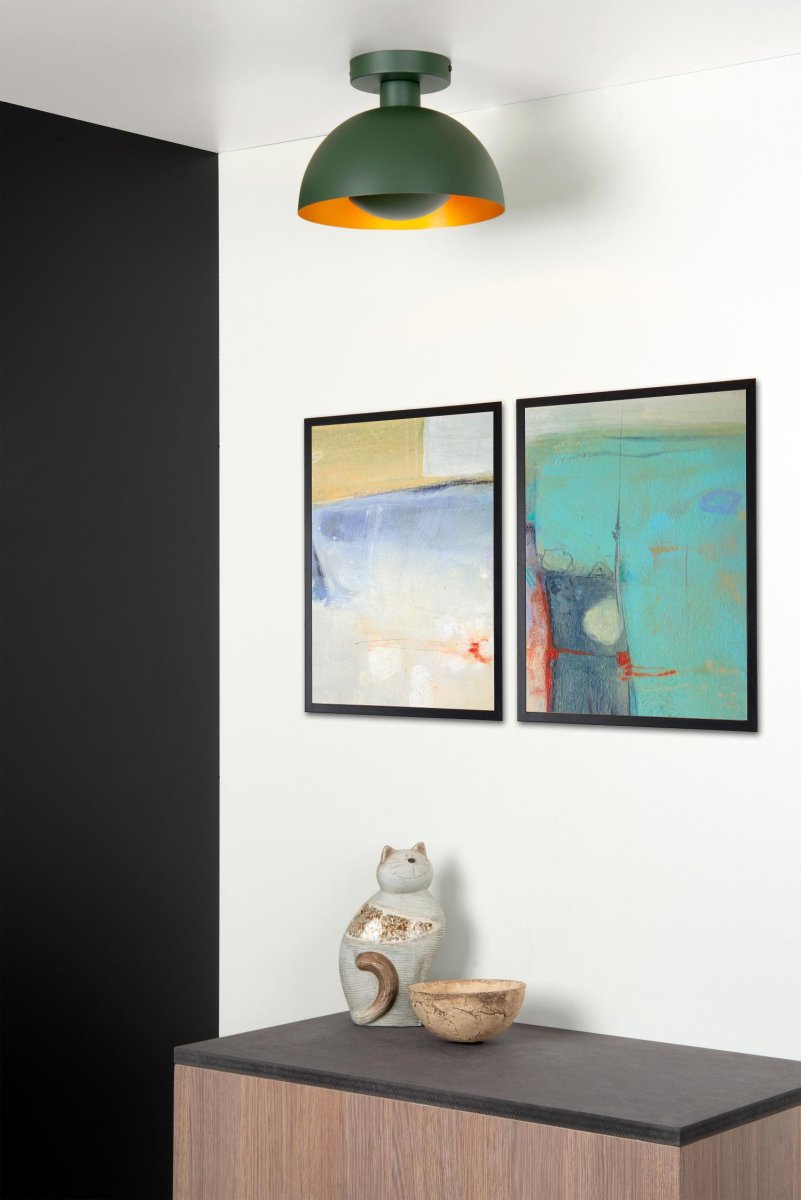 Siemon Ø25 Grønn plafond Fra Lucide - Siemon kombinerer et snev av retro med et snev av moderne design, tv&aring; perfekte ingredienser for en vellykket taklampe i gangen, stuen eller kjøkkenet.