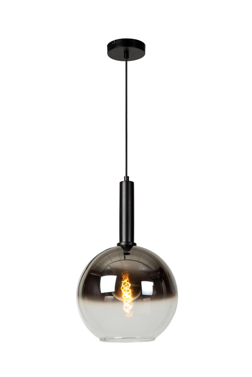 Marius Ø30 Svart Taklampe Fra Lucide - Lyset er omgitt av en kule med en diameter på 30 centimeter, som henger på en fin ledning.