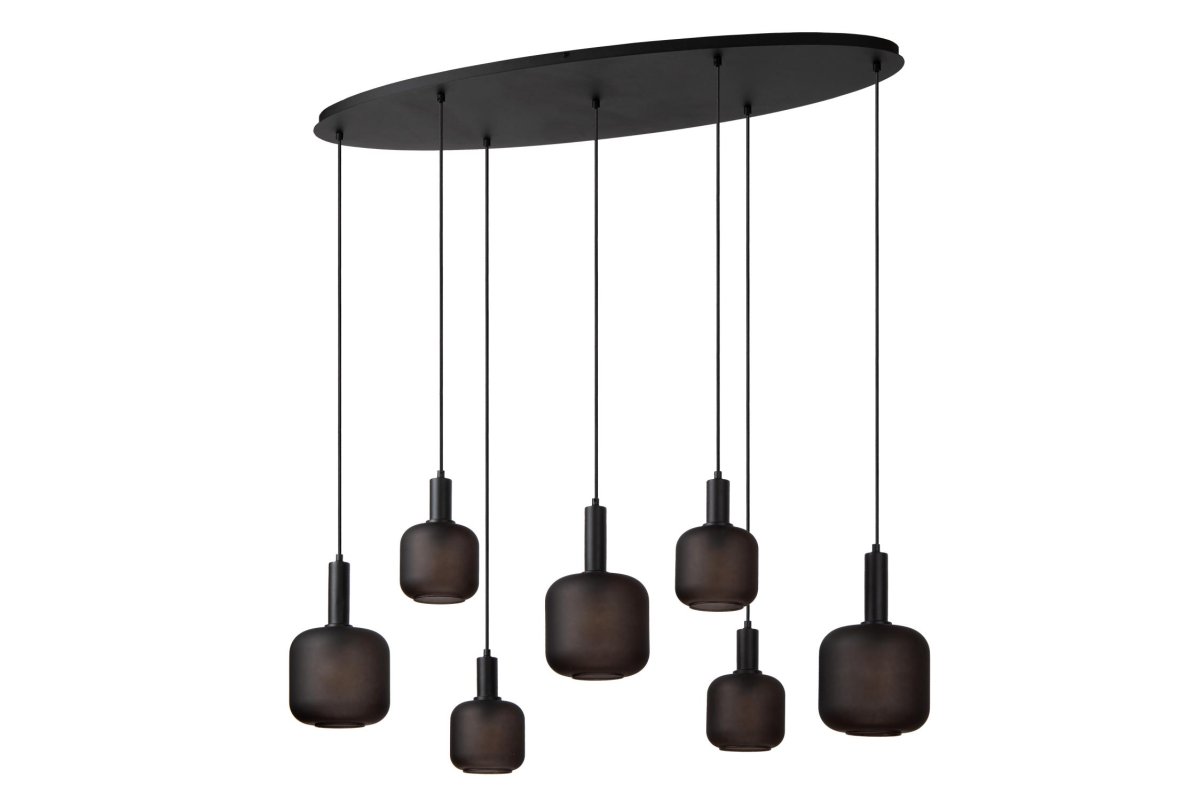 Eloise 150cm Svart Taklampe Fra Lucide - Lampene kan henges i samme høyde eller plasseres lekent på; forskjellige nivåer og arrangert i en sirkel på den metalliske monteringsplaten.