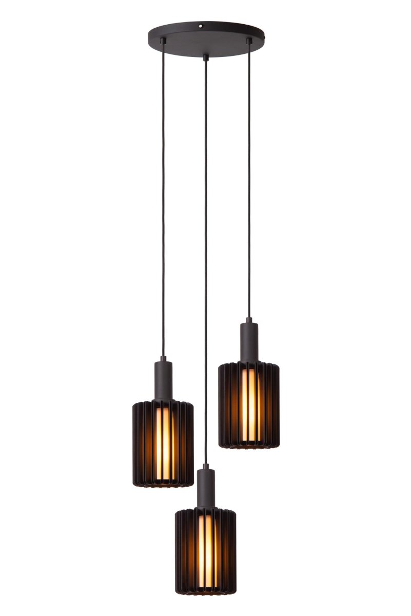 Lambres Ø40 Svart Taklampe Fra Lucide - Hvert anheng har en ramme av fine metallribber som omslutter en diffusor i frostet glass, som skaper et mykt og jevnt varmt hvitt lys.