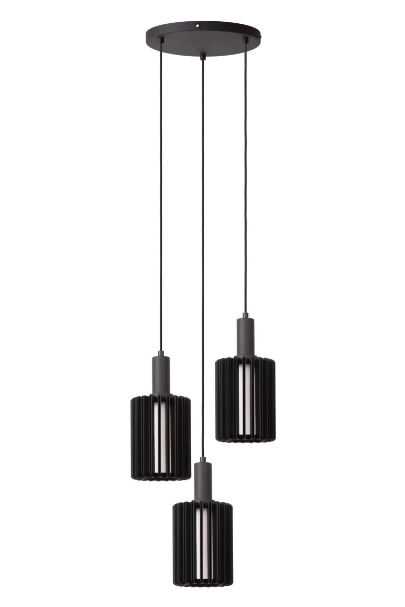 Lambres Ø40 Svart Taklampe Fra Lucide - Hvert anheng har en ramme av fine metallribber som omslutter en diffusor i frostet glass, som skaper et mykt og jevnt varmt hvitt lys.