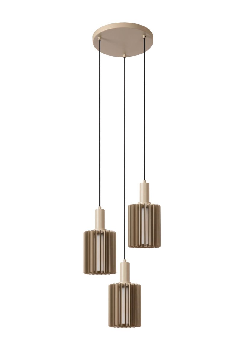 Lambres Ø40 Taupe Taklampe Fra Lucide - Hvert anheng har en ramme av fine metallribber som omslutter en diffusor i frostet glass, som skaper et mykt og jevnt varmt hvitt lys.