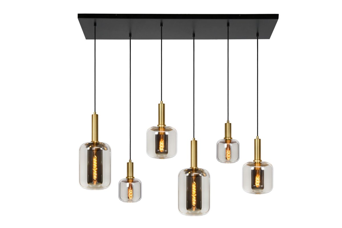 Joanet 132cm Røykfarget Taklampe Fra Lucide - Glass og messing av høy kvalitet er den perfekte formelen for stilig design, og Joanet-pendellampen har virkelig vært en pioner.