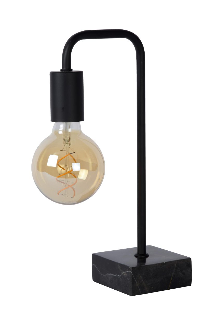 Lorin 35cm Svart bordlampe Fra Lucide - Dens minimalistiske design gir materialene &ndash; høykvalitets stål og en fot av tidl's marmor &ndash; plass til å virkelig skinne.