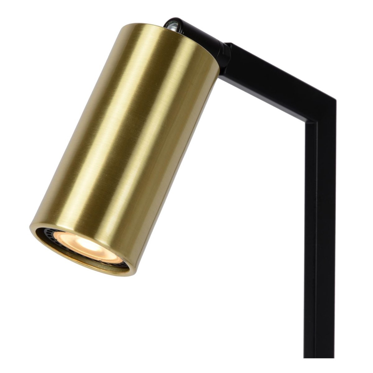 Sybil 43cm Svart skrivebordslampe Fra Lucide - Denne bordlampen har et stilig design med en lang kubisk sokkel og sylindrisk lampeskjerm.