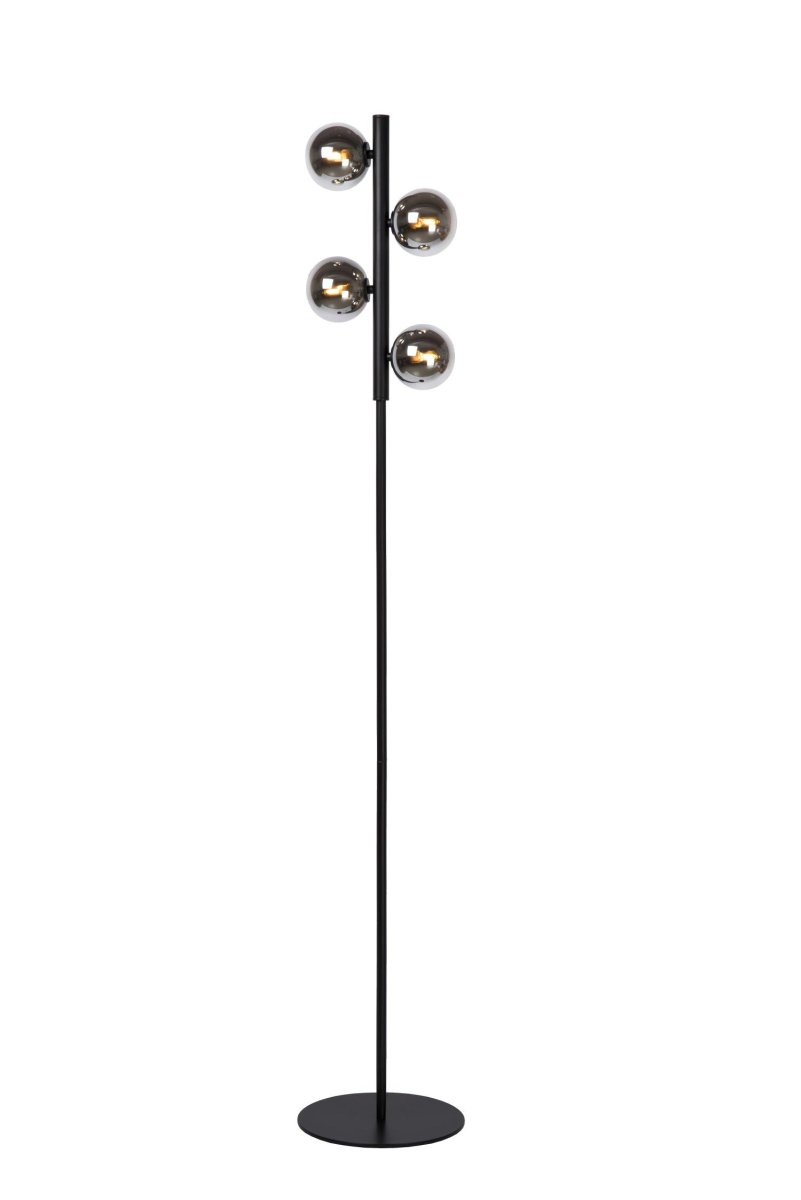 Tycho Røykfarget gulvlampe Fra Lucide - Den kompakte sokkelen har en diameter på 25 centimeter, noe som gjør det enkelt å plassere lampen i et hjørne eller mellom møblene dine.