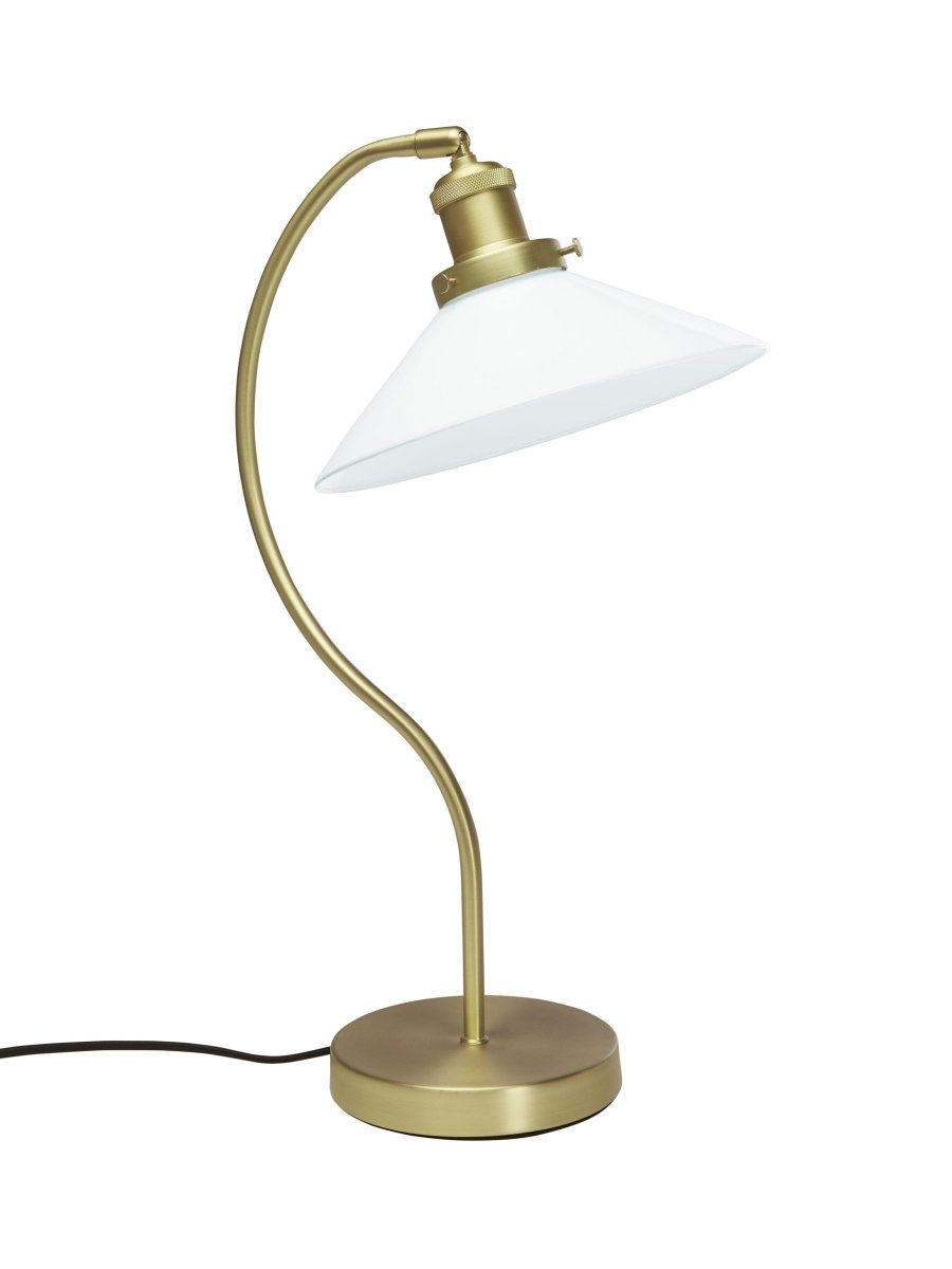 Axel 50cm Messing skrivebordslampe Fra PR Home - Glassskjermen er montert på; metallbuen med tre skruer som i seg selv er en vakker detalj og gir den klassiske følelsen.