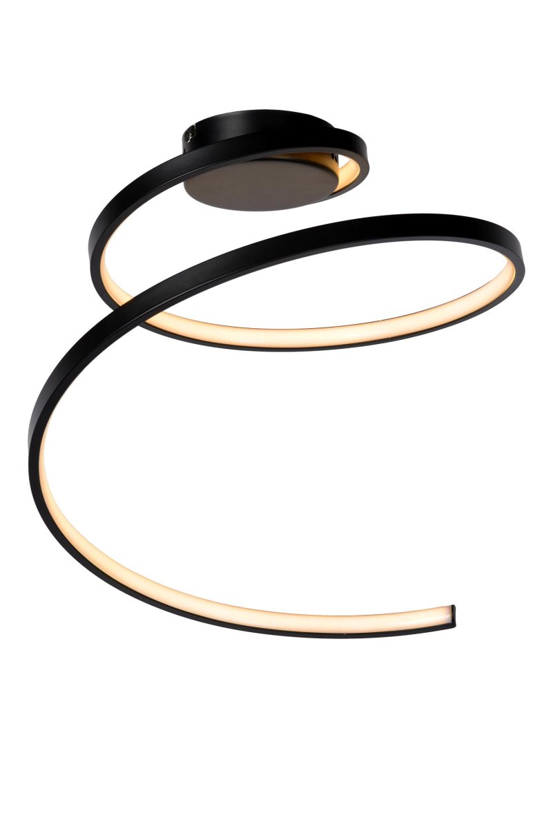Maxence Ø46 Svart plafond Fra Lucide - Med sin elegante og vridde design i PVC strekker Maxence seg over 35 centimeter og vil garantert tiltrekke seg oppmerksomhet.