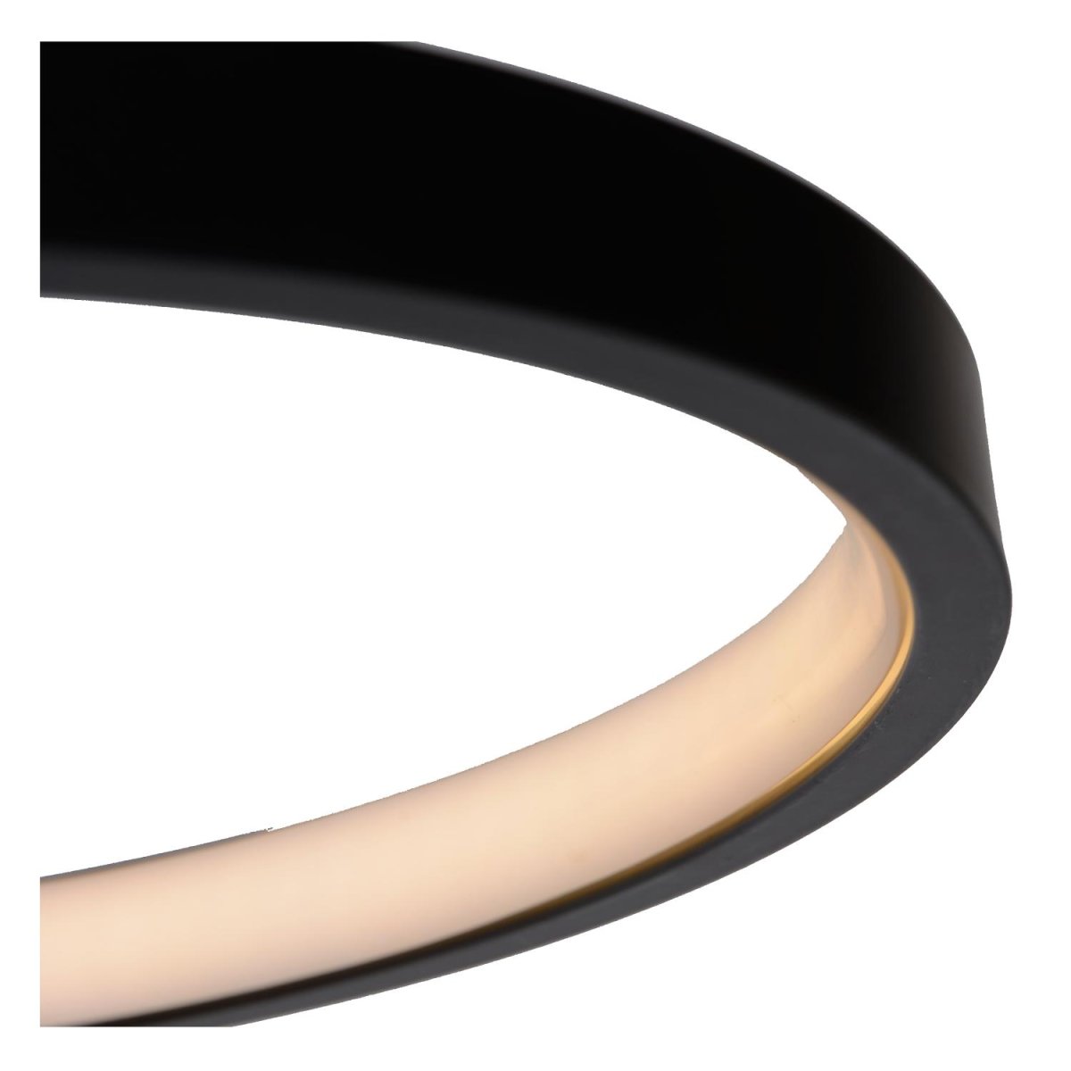Maxence Ø46 Svart plafond Fra Lucide - Med sin elegante og vridde design i PVC strekker Maxence seg over 35 centimeter og vil garantert tiltrekke seg oppmerksomhet.