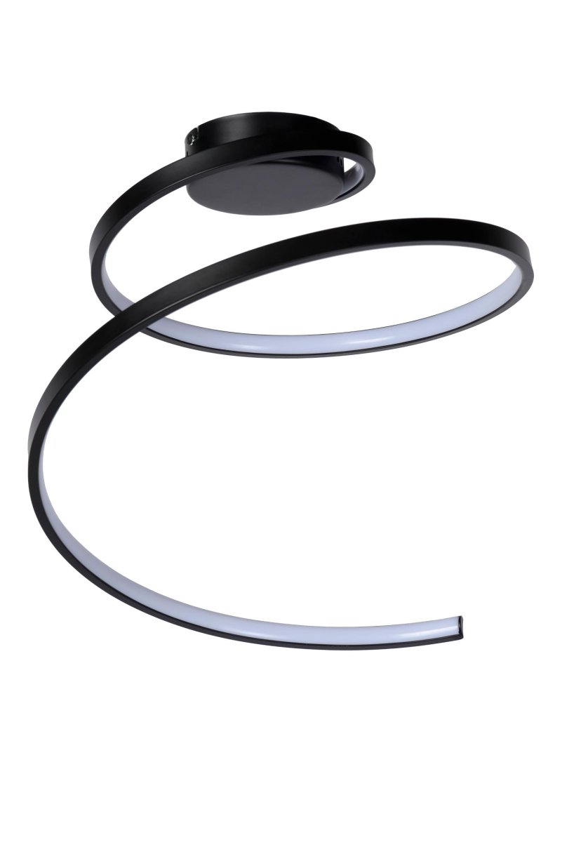 Maxence Ø46 Svart plafond Fra Lucide - Med sin elegante og vridde design i PVC strekker Maxence seg over 35 centimeter og vil garantert tiltrekke seg oppmerksomhet.