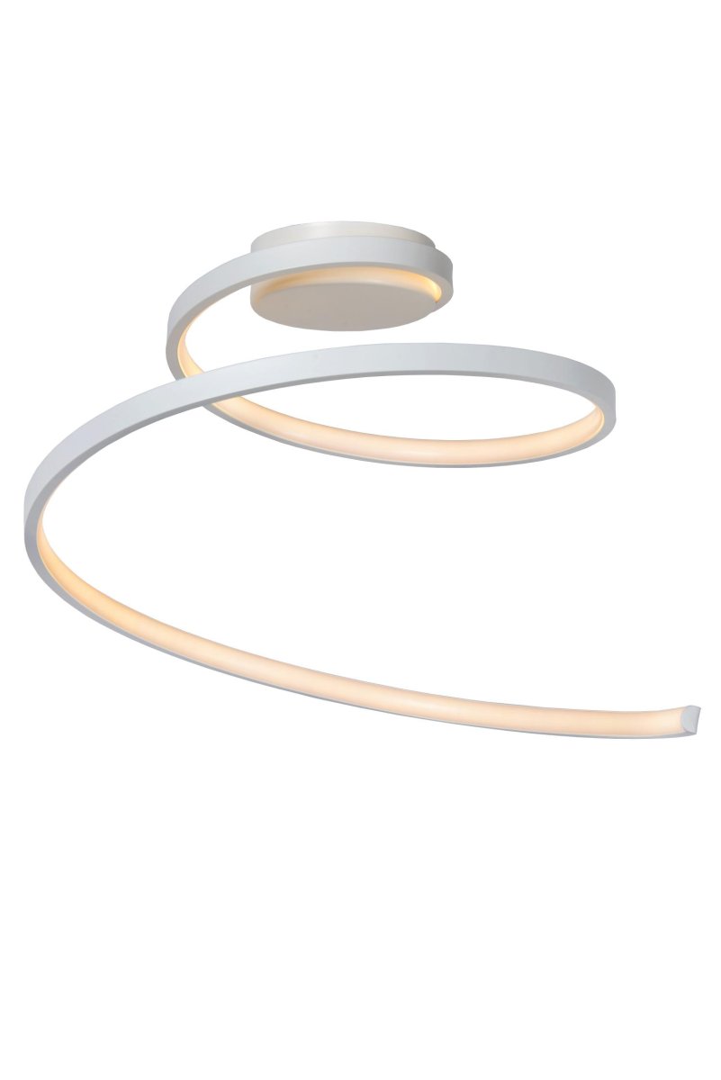 Maxence Ø46 Hvit plafond Fra Lucide - Med sin elegante og vridde design i PVC strekker Maxence seg over 35 centimeter og vil garantert tiltrekke seg oppmerksomhet.