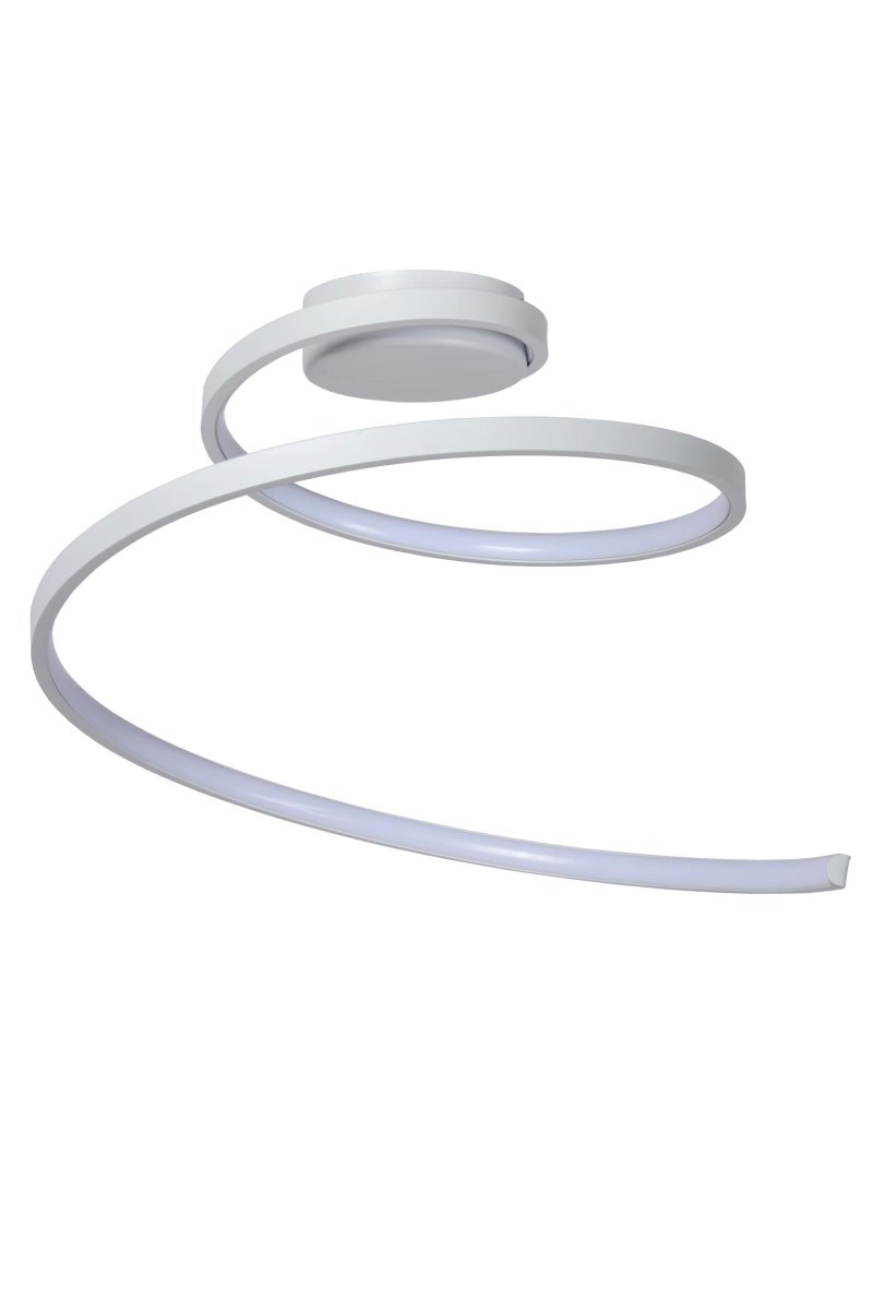 Maxence Ø46 Hvit plafond Fra Lucide - Med sin elegante og vridde design i PVC strekker Maxence seg over 35 centimeter og vil garantert tiltrekke seg oppmerksomhet.