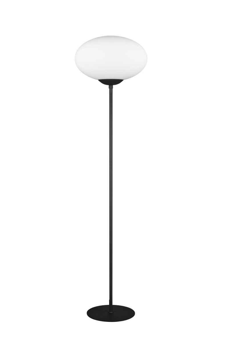 Fomento Svart gulvlampe Fra Trio Lighting - Kombinasjonen av matt sort og hvitt glass skaper en følelse av luksus og raffinement.