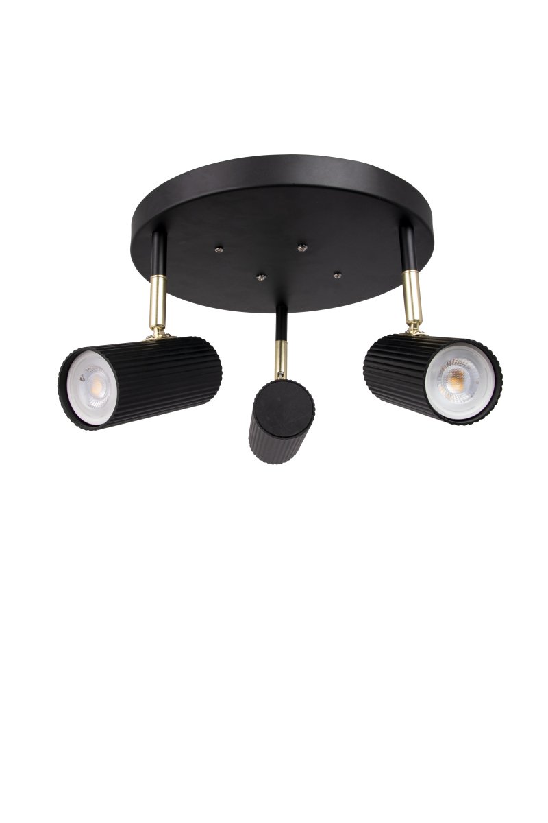Hubble 3 Svart spotlight Fra Globen Lighting - Hubble er en praktisk spotlight med r&oslash;rformede og riflede aluminiumsskjermer.