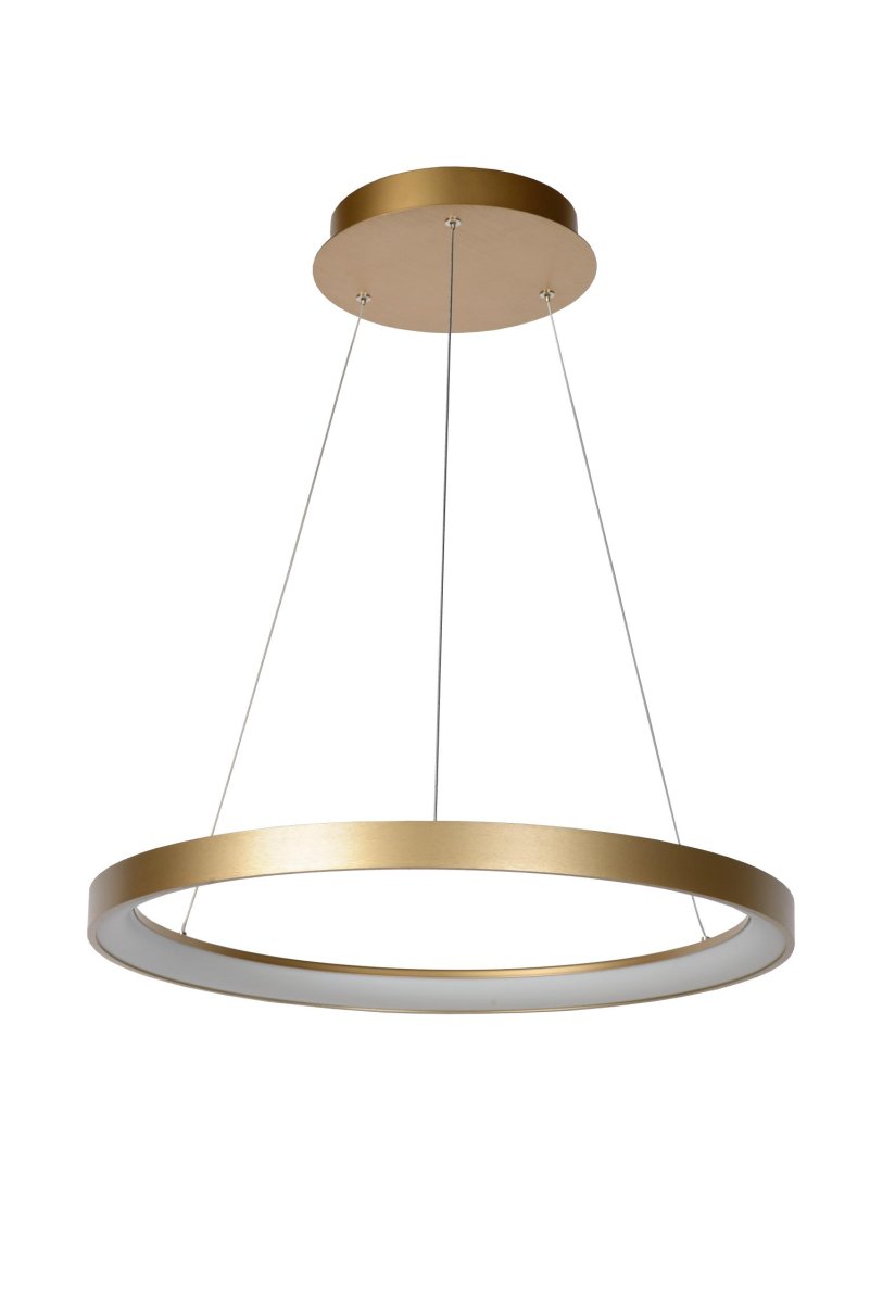 Vidal Ø58 Matt gull/messing Taklampe Fra Lucide - Det varmhvite lyset er den optimale partneren ved spisebordet, og du kan enkelt koble Vidal til en ekstern dimmer for å justere lysstyrken.