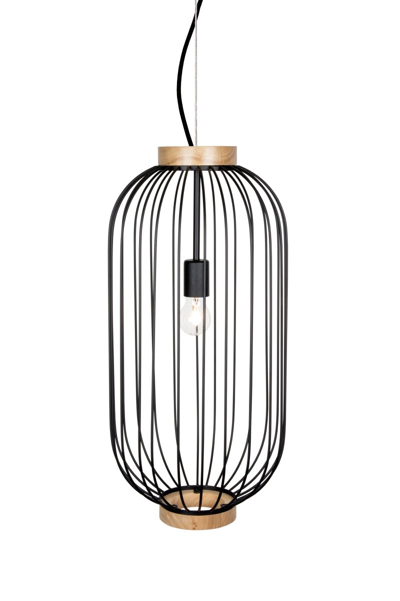 Berlin Ø30 Svart Taklampe Fra Globen Lighting - Taklampe designet i oval form med metallstenger i matt sort og dekor over og under i ask.