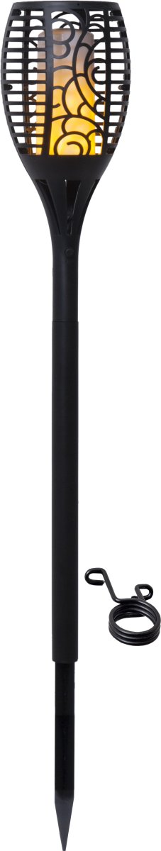 Flame Svart solcellelampe Fra Star Trading - Den gir et varmt, gult lys som skaper en koselig atmosfære i hagen, på terrassen eller balkongen.