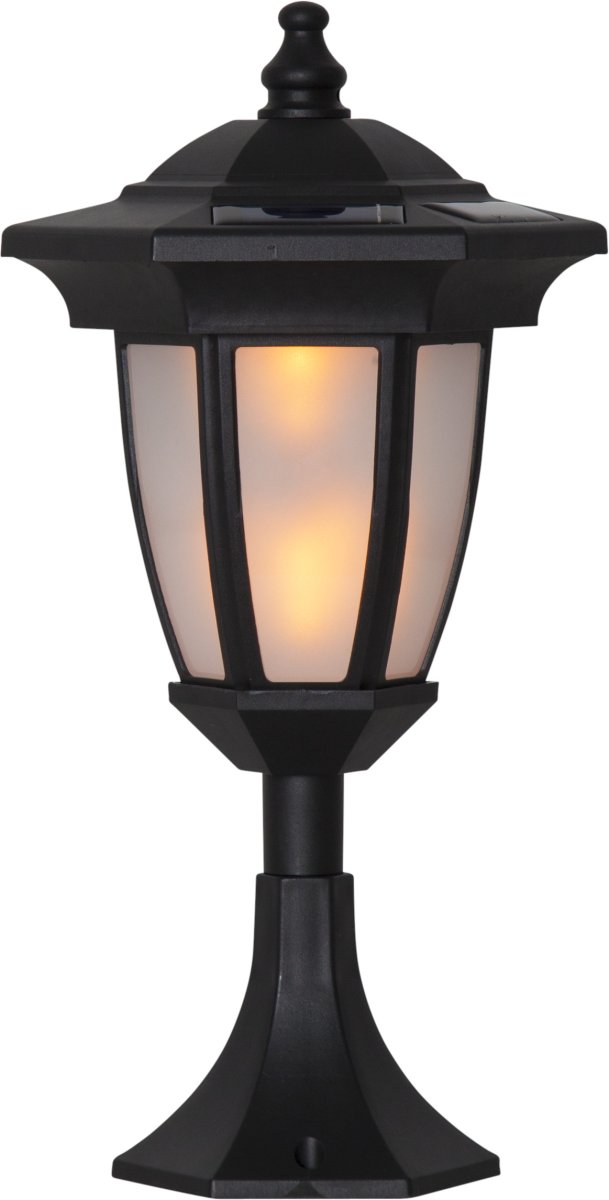 Flame Svart solcellelampe Fra Star Trading - 35cm, som gulvdekor eller stilys med 1 midtdel høyde 49cm med 2 midtdeler høyde 63cm.