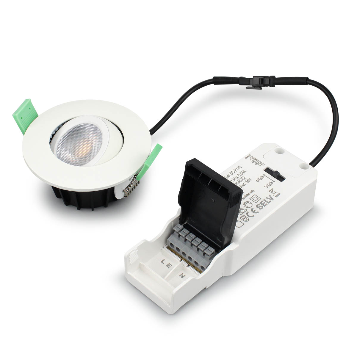 Sanna 230V 3000-4000K Hvit Fra Llitt - Denne spotlighten har en lysstyrke p&aring; litt over 520 lumen og en justerbar fargetemperatur p&aring; 3000K/4000K.
