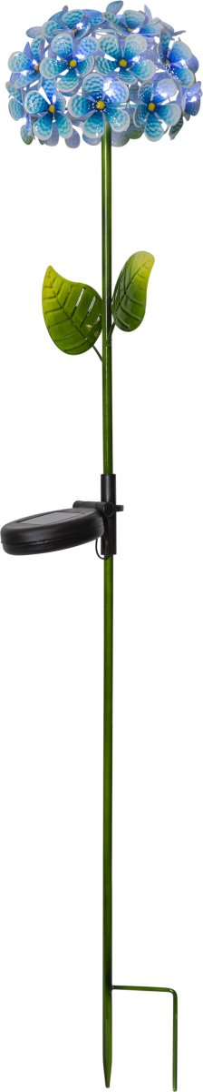 Hortensia Blå solcellelampe Fra Star Trading - De små lyspunktene formet som duggdråper lyser opp blomsten med en kjølig hvit glød og skaper en atmosfærisk effekt om kvelden.