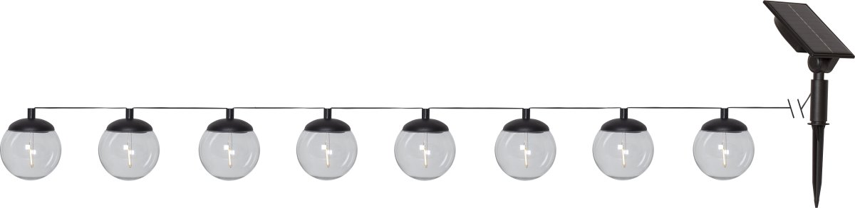 Globe Svart solcellelampe Fra Star Trading - Selve paneldelen festes med en 170 cm kabel fra siste globus, dette gjør det enkelt å plassere panelet i direkte sollys, noe som er nødvendig for å lade batteriet som følger med.