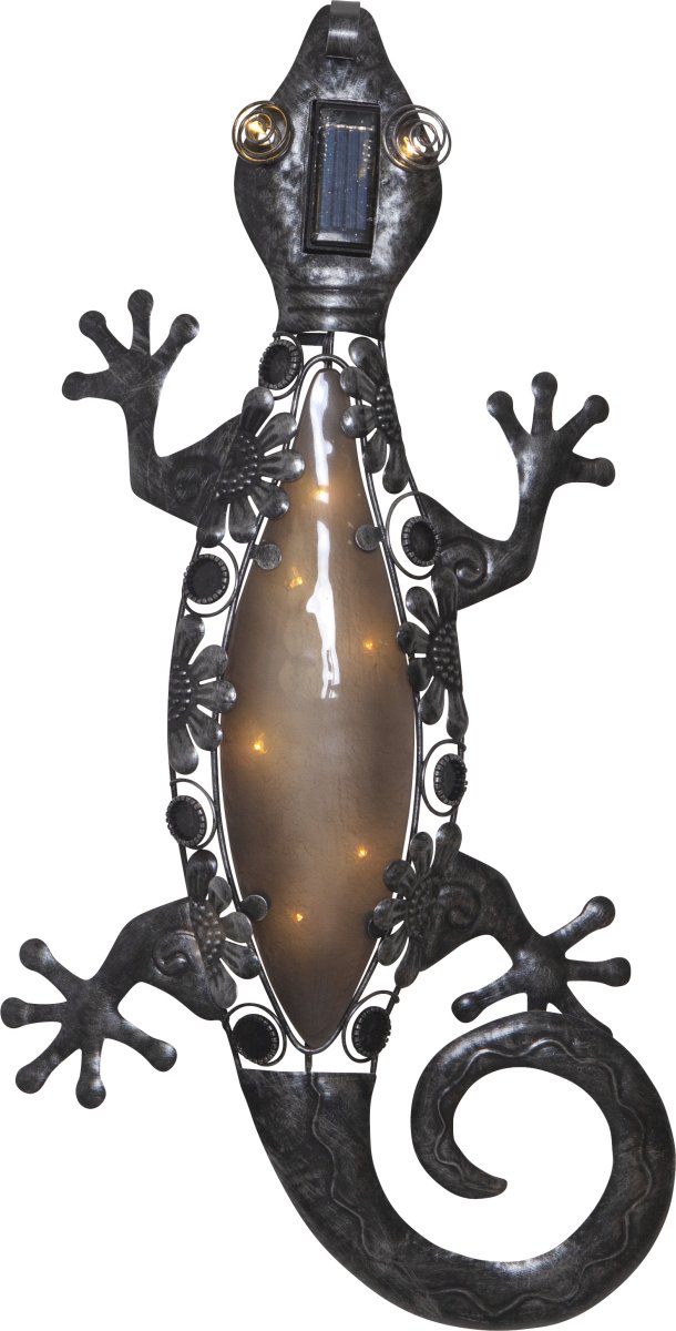 Gecko Svart solcellelampe Fra Star Trading - Gecko solcelledekorasjon er en unik og dekorativ vegglampe formet som en øgle.