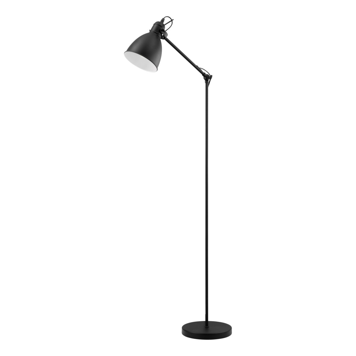 Priddy Svart gulvlampe Fra Eglo - Den hvite innsiden av skjermen gir et mykt og behagelig lys, mens lampen blir en stilig detalj i rommet.