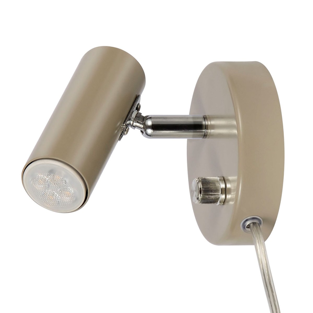 Mini Nougat leselampe Fra Oriva - Den har en bevegelig spotlight og en bryter med innebygd dimmer på veggplaten, noe som gir deg muligheten til enkelt å justere lyset for optimal belysning.