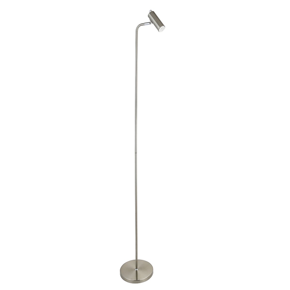 Zoom bilde av Mini sateng nikkel gulvlampe Fra Oriva - Str&oslash;mbryter med innebygd dimmer for enkel h&aring;ndtering plassert p&aring;; rampelyset.