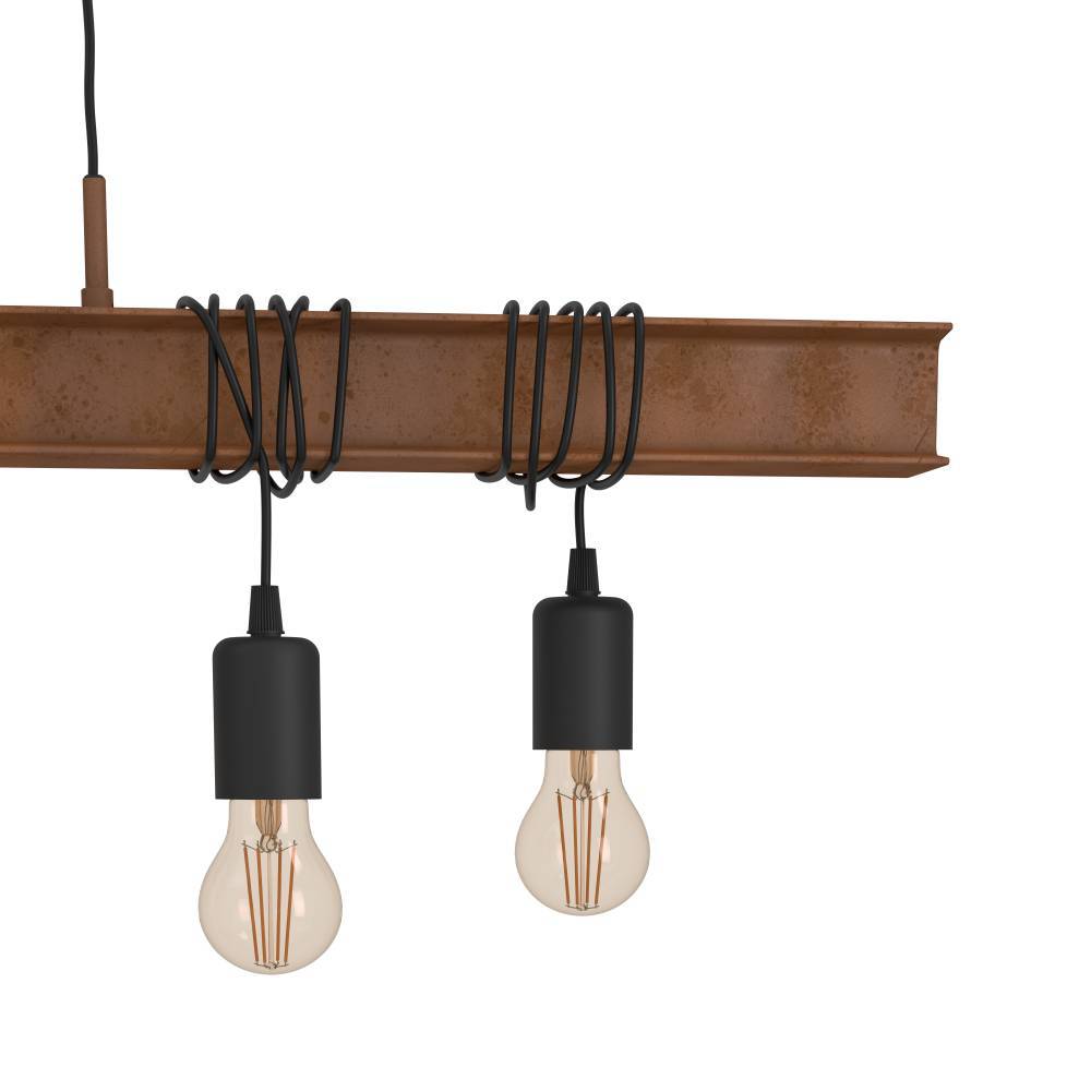 Townshend 100cm Brun Taklampe Fra Eglo - Med seks synlige lyspærer hengende fra en brun stålramme og svarte kabler gir lampen et unikt og stilig utseende.