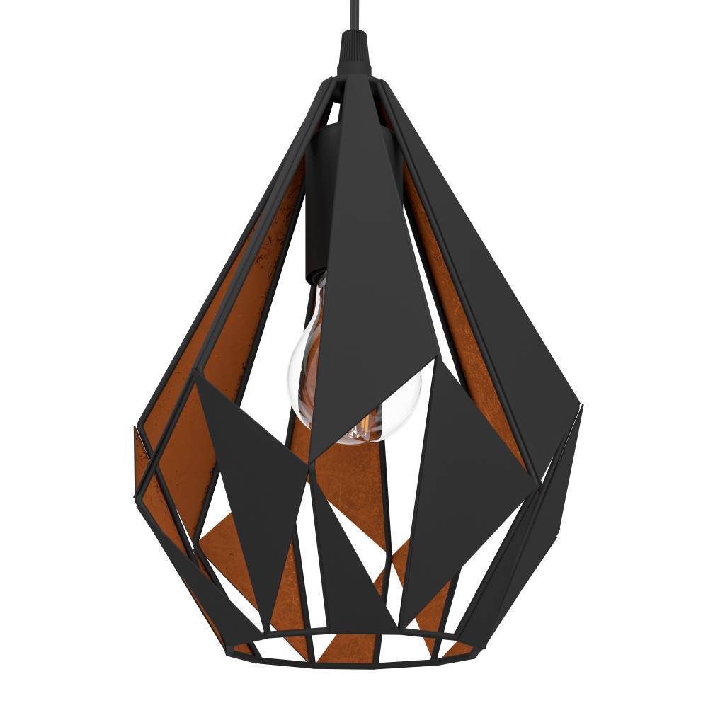 Carlton Ø20 Svart Taklampe Fra Eglo - Denne stilige pendellampen i svart metall og kobberfarget innside har en sl&aring;ende geometrisk design som gir en moderne og eksklusiv f&oslash;lelse til rommet.