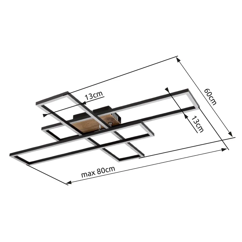 Dakari 100cm Svart plafond Fra Globo Lighting - Lampan &auml;r tillverkad av mattsvart metall i kombination med en m&ouml;rk MDF-tr&auml;look, vilket ger den en exklusiv och sofistikerad k&auml;nsla.