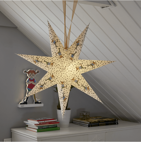 Pippi Flerfarget Fra Star Trading - En fin stjerne kan henges med eller uten belysning.