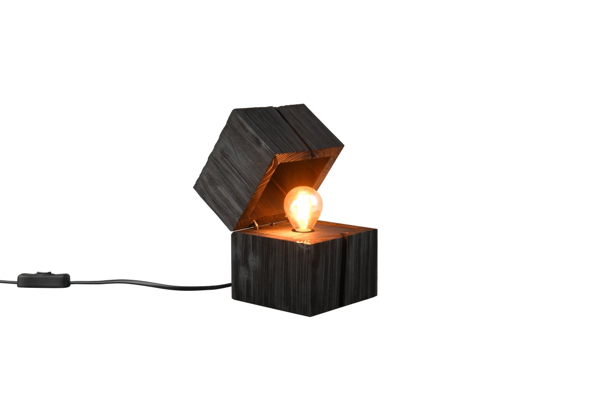 Treasure 16cm Svart bordlampe Fra Trio Lighting - En dørkontakt betyr at lampen tennes automatisk når lokket åpnes og forblir på så lenge lokket er åpent.