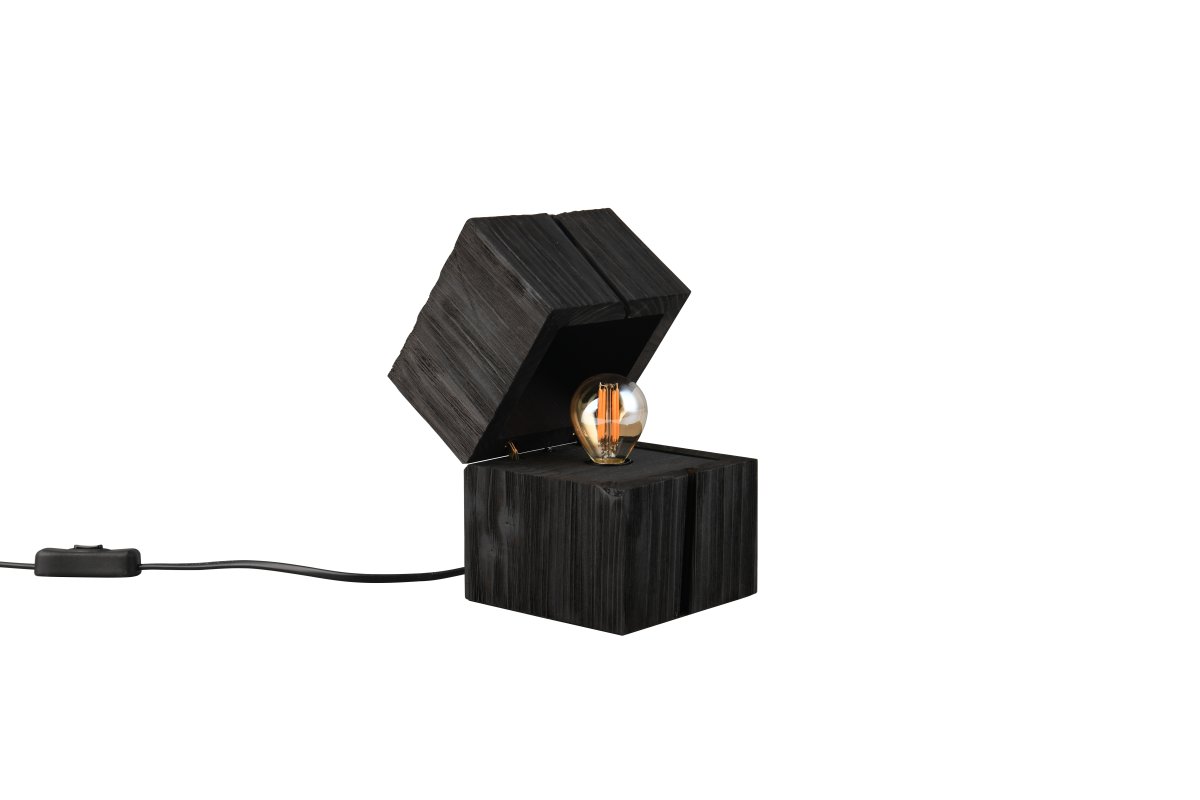 Treasure 16cm Svart bordlampe Fra Trio Lighting - En dørkontakt betyr at lampen tennes automatisk når lokket åpnes og forblir på så lenge lokket er åpent.