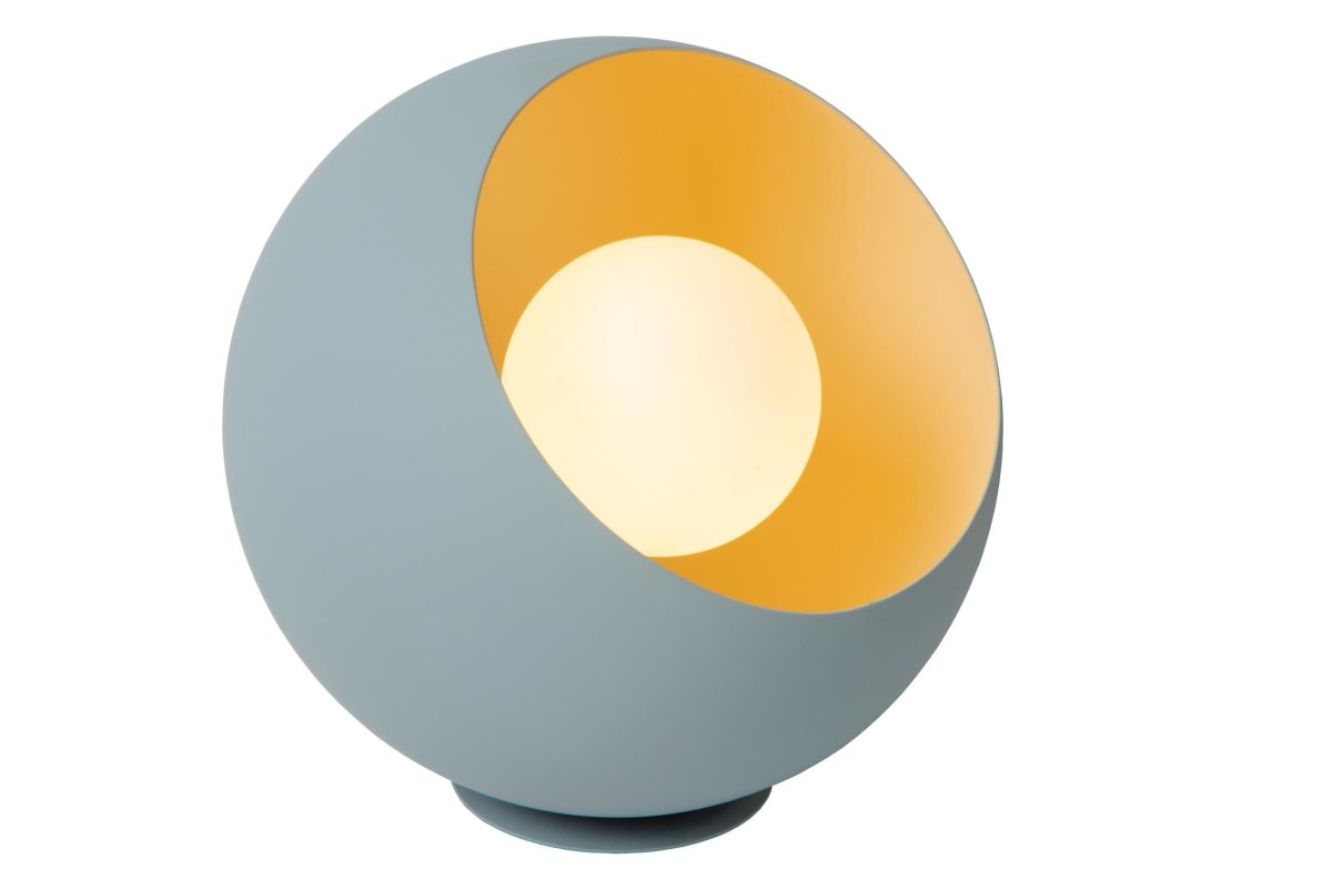 Doredos 20cm Pastellblått bordlampe Fra Lucide - Denne sfæriske bordlampen er laget av stål av høy kvalitet og fungerer best med en opal lyskilde som avgir en varm hvit glød, som får Doredos til å skinne på sitt sterkeste.