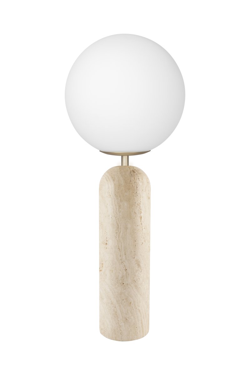 Torrano 53cm Beige travertin bordlampe Fra Globen Lighting - Stein er et naturlig materiale, fargen og nyansene på marmoreringen varierer og skaper et unikt mønster for hvert møbel.