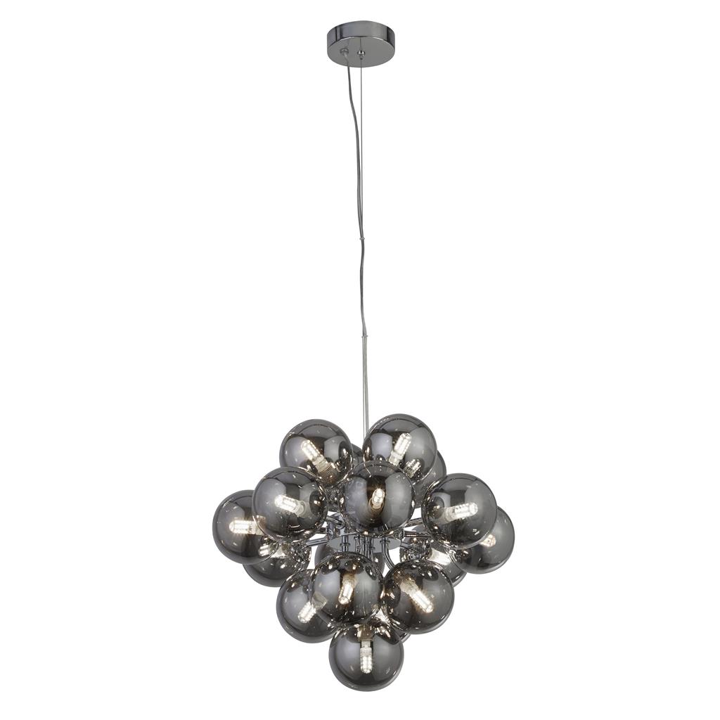 Berry Ø40 Røykfarget Taklampe Fra Searchlight - Berry er en taklampe som virkelig tar opp plass – Med totalt 17 lyskilder omgitt av røykfargede glasskupler i en moderne, minimalistisk stil, er den et garantert blikkfang i ethvert rom.