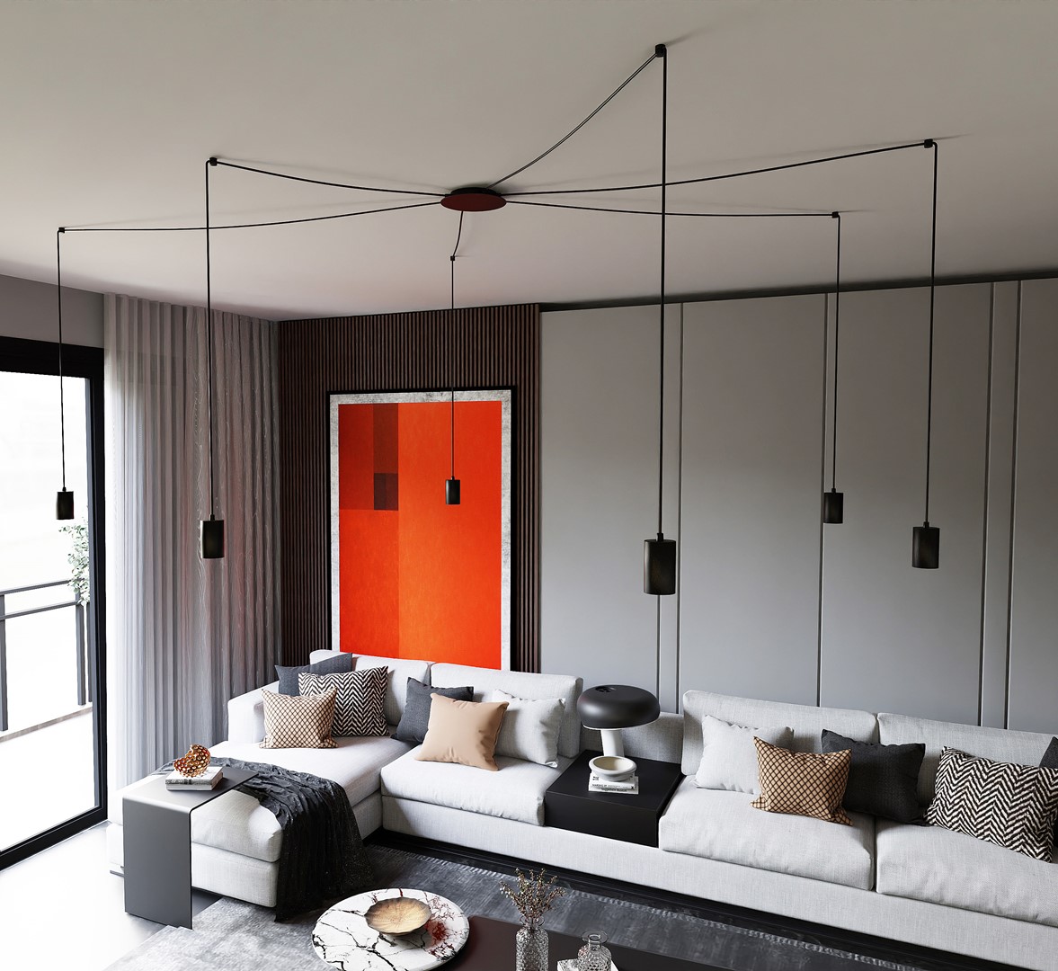 Traker 6 Svart Taklampe Fra Emibig Lighting - Traker er en edderkopp-type taklampe som, takket være sine lange rør, gir mange muligheter.