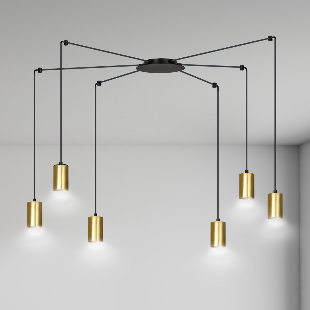 Traker 6 Gull Taklampe Fra Emibig Lighting - Traker er en edderkopp-type taklampe som, takket være sine lange rør, gir mange muligheter.