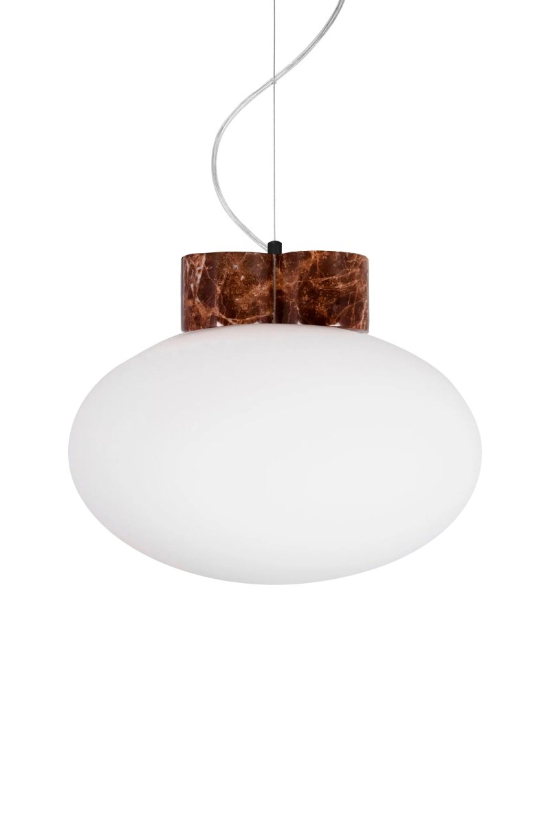 Mammut Ø30 Brun Taklampe Fra Globen Lighting - Lampen har en 120 cm lang transparent kabel og ledning og en takkopp i hvitlakkert metall.