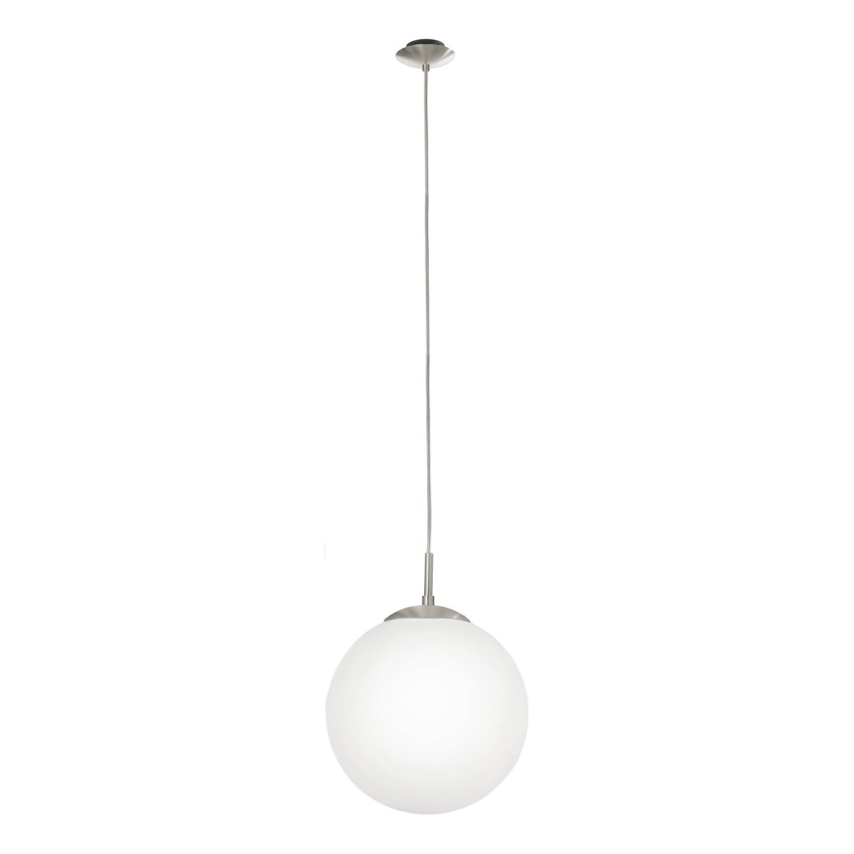 Rondo Ø30 Matt nikkel Taklampe Fra Eglo - Lampen er laget av metall med en elegant matt nikkelfinish og har en rund opalglassskjerm som sprer et mykt og jevnt lys.